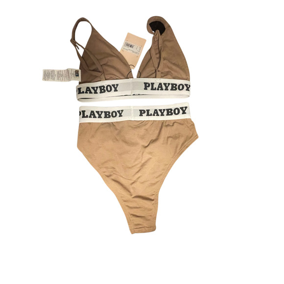 2 Piece High Waist Brief's Panty & Triangle Bra Missguided x Playboy Tan size 2 - Picture 4 of 6